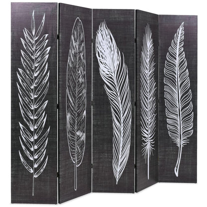 Biombo Divisor Plegable Plumas Blanco Y Negro