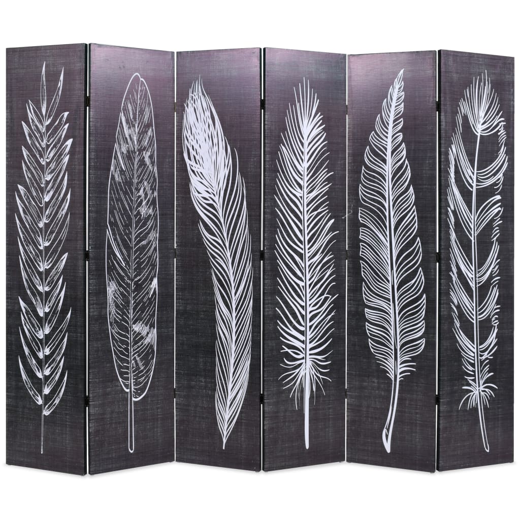 Biombo Divisor Plegable Plumas Blanco Y Negro