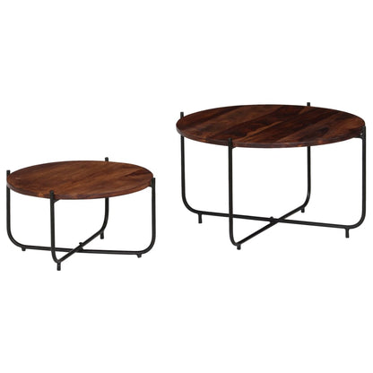 Set De Mesas De Centro 2 Uds Madera Maciza De Acacia 60X35 Cm