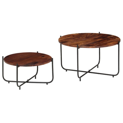 Set De Mesas De Centro 2 Uds Madera Maciza De Acacia 60X35 Cm