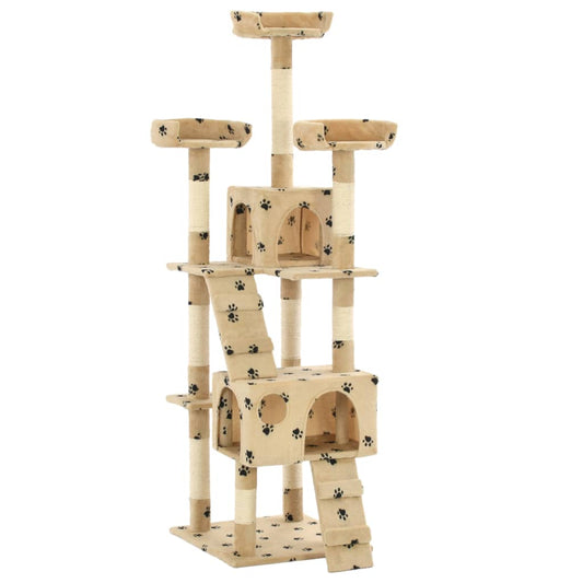 Rascador Para Gatos Poste De Sisal 170 Cm Huellas Beige