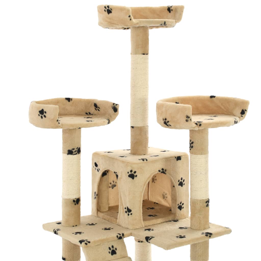 Rascador Para Gatos Poste De Sisal 170 Cm Huellas Beige