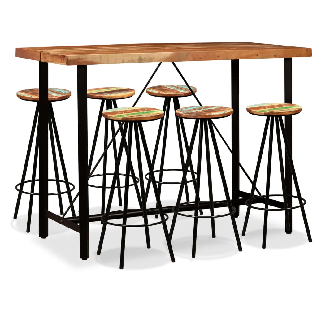 Set De Muebles De Bar 3 Piezas Acacia Y Madera Reciclada