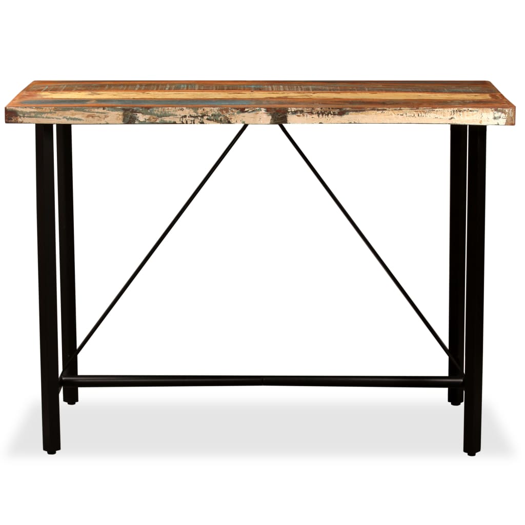 Set Muebles De Bar 5 Pzas Madera Maciza Reciclada Cuero Genuino