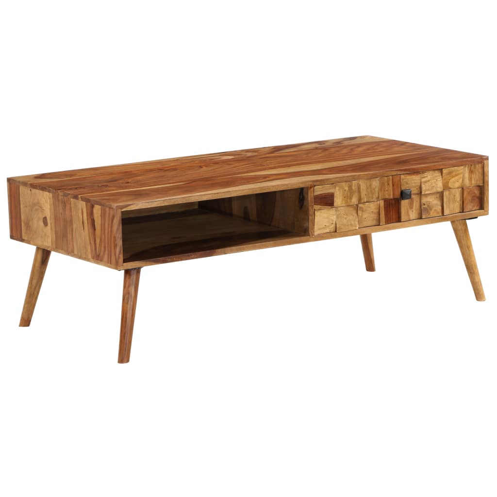 Mesa De Centro Madera Maciza Acacia Acabado Miel 110X50X37 Cm