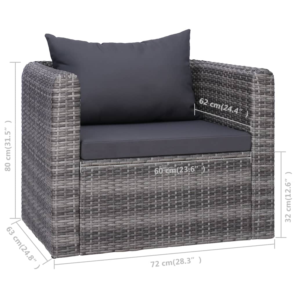 Silla De Jardín Con Cojines Ratán Sintético Gris
