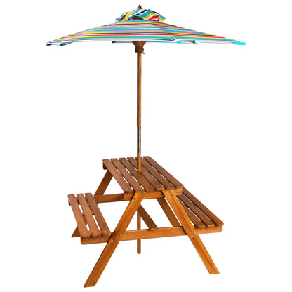 Mesa De Pícnic Infantil Y Sombrilla Acacia Maciza 79X90X60 Cm