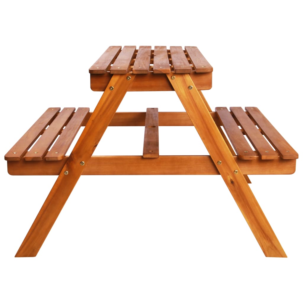 Mesa De Pícnic Infantil Y Sombrilla Acacia Maciza 79X90X60 Cm
