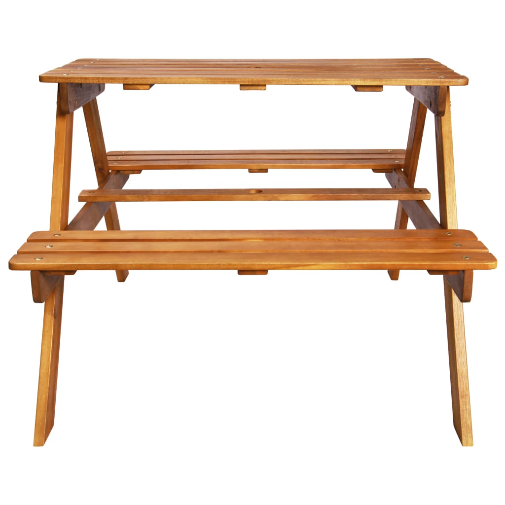 Mesa De Pícnic Infantil Y Sombrilla Acacia Maciza 79X90X60 Cm