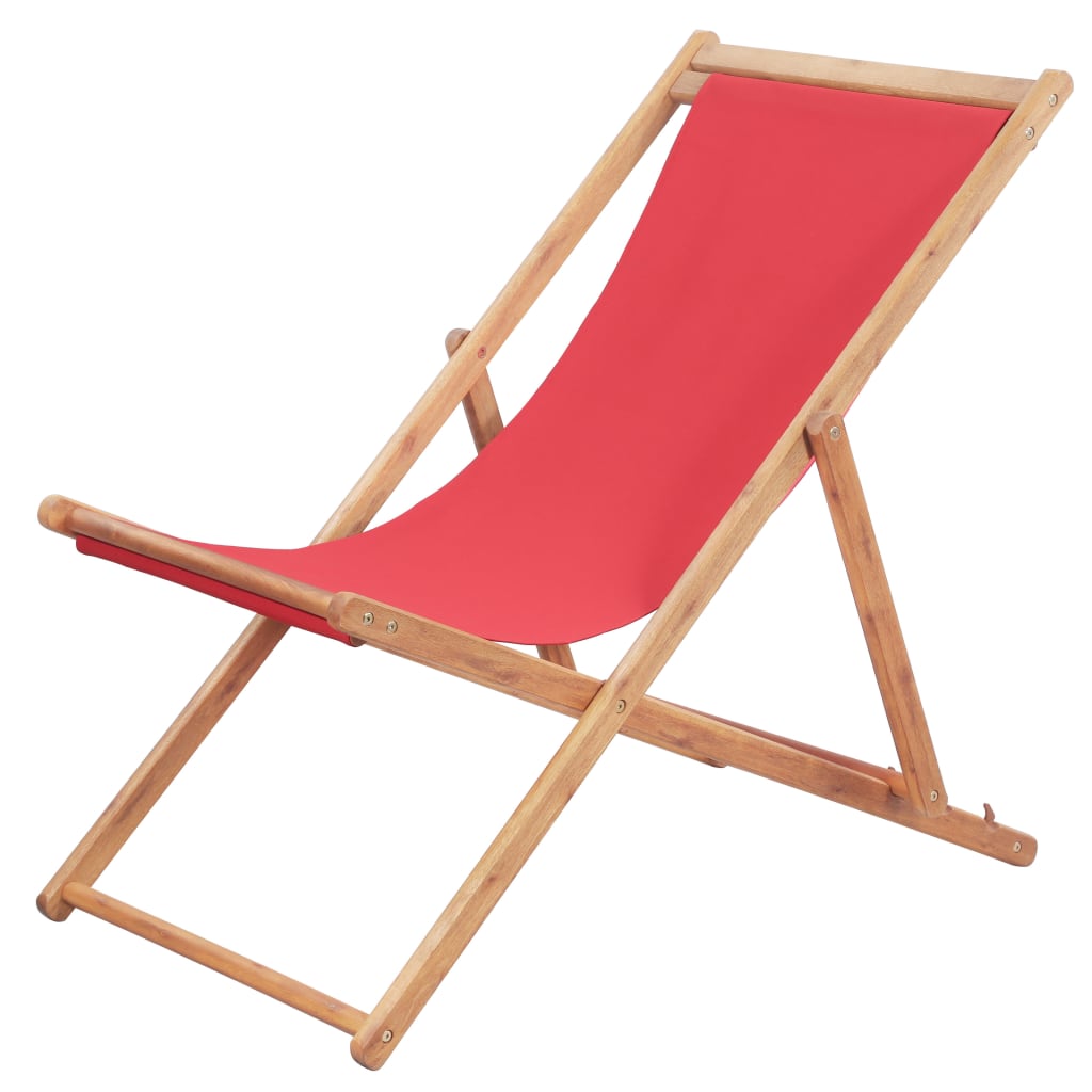 Silla De Playa Plegable De Tela Y Estructura De Madera Roja
