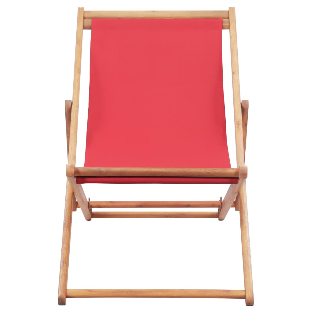 Silla De Playa Plegable De Tela Y Estructura De Madera Roja