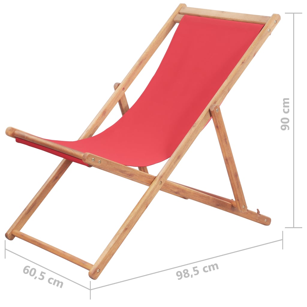 Silla De Playa Plegable De Tela Y Estructura De Madera Roja