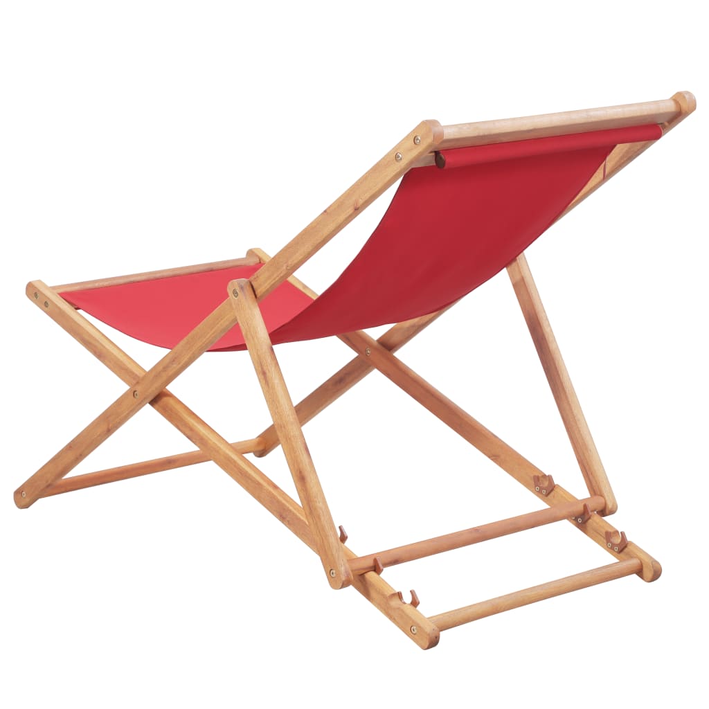 Silla De Playa Plegable De Tela Y Estructura De Madera Roja