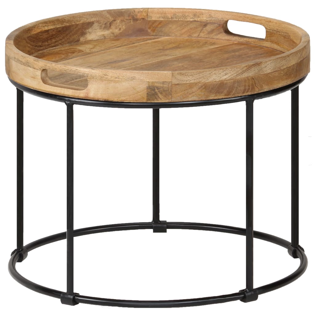 Mesa De Centro De Madera Maciza De Mango Y Acero 50X40 Cm