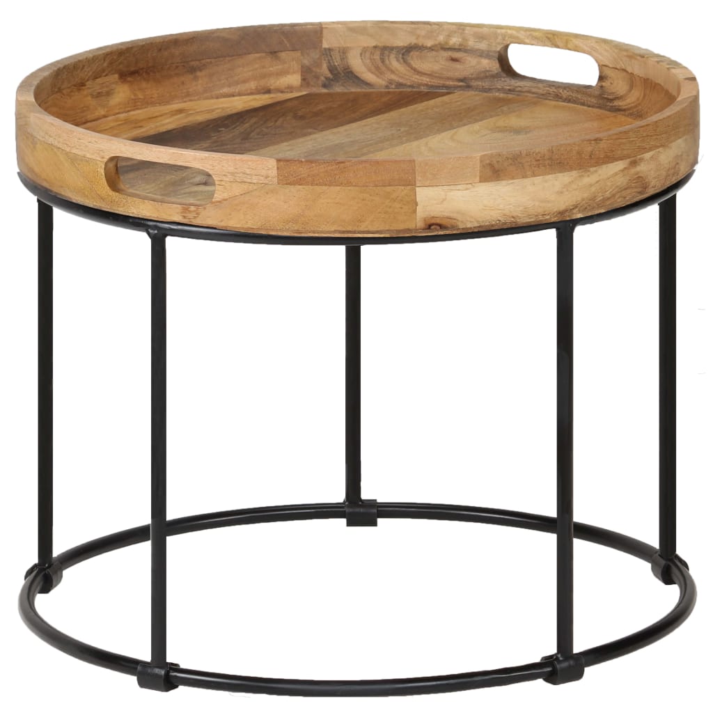 Mesa De Centro De Madera Maciza De Mango Y Acero 50X40 Cm