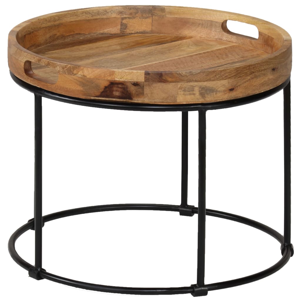 Mesa De Centro De Madera Maciza De Mango Y Acero 50X40 Cm