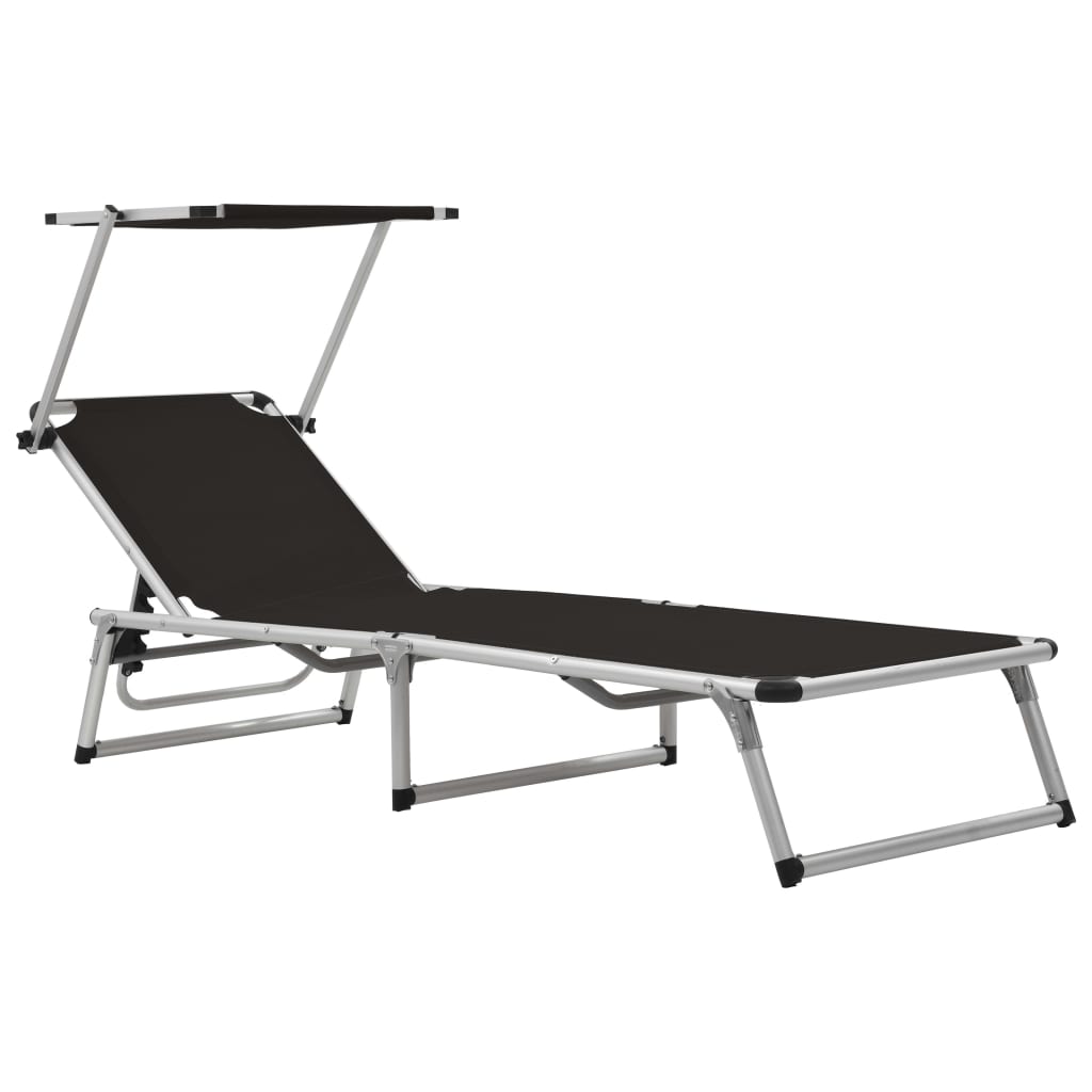 Tumbona Plegable Con Techo Aluminio Y Textileno Negra