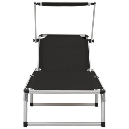 Tumbona Plegable Con Techo Aluminio Y Textileno Negra