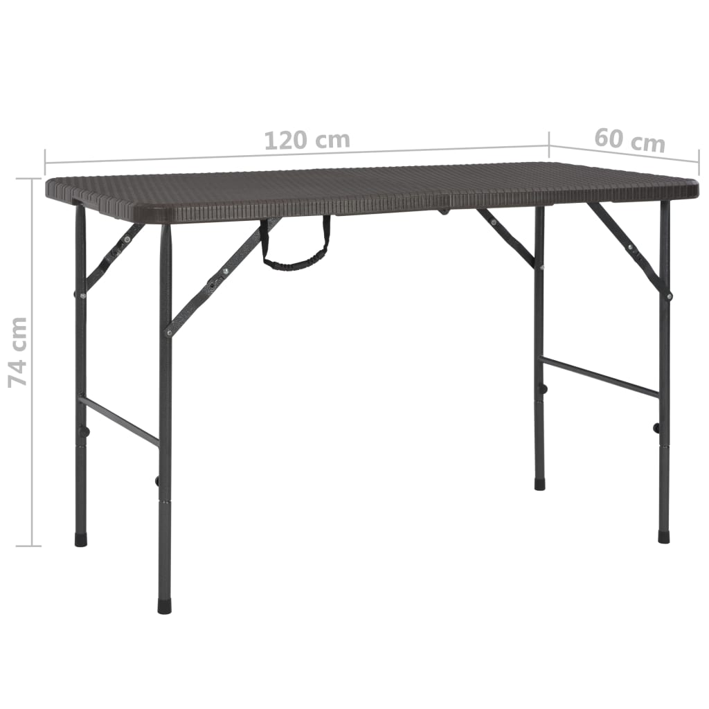 Mesa De Jardín Plegable Hdpe Marrón Aspecto Ratán 120X60X74 Cm
