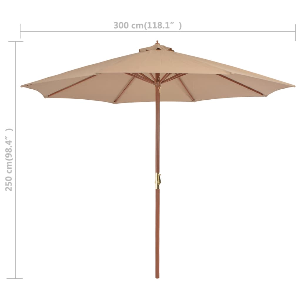Sombrilla De Jardín Con Palo De Madera Gris Taupe 300 Cm