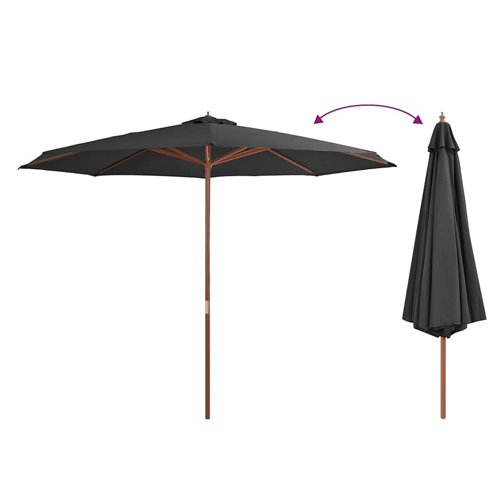 Sombrilla De Jardín Con Palo De Madera 350 Cm Gris