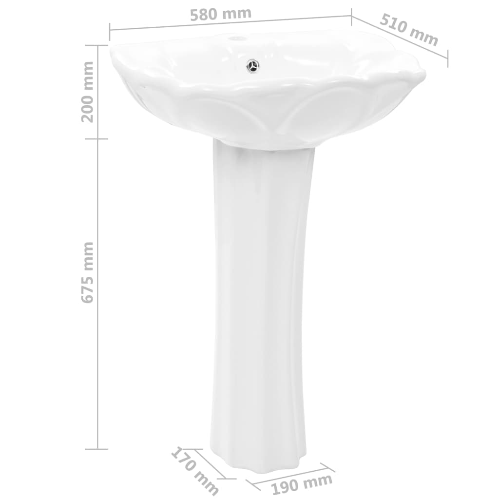 Lavabo De Pie De Cerámica Blanco 580X510X200 Mm