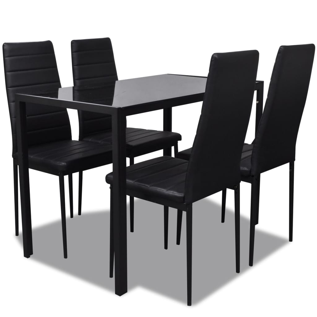 Juego De Comedor 5 Piezas Cuero Artificial Negro