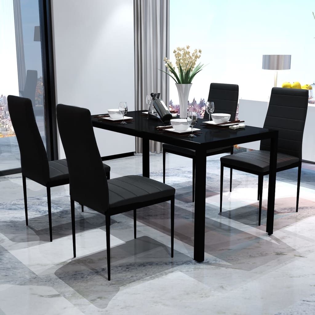 Juego De Comedor 5 Piezas Cuero Artificial Negro