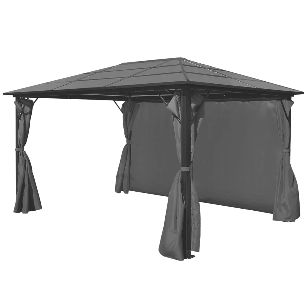 Cenador Con Cortina Gris Aluminio