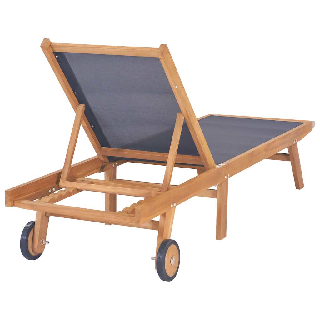 Tumbona Plegable Con Ruedas Teca Maciza Y Textileno