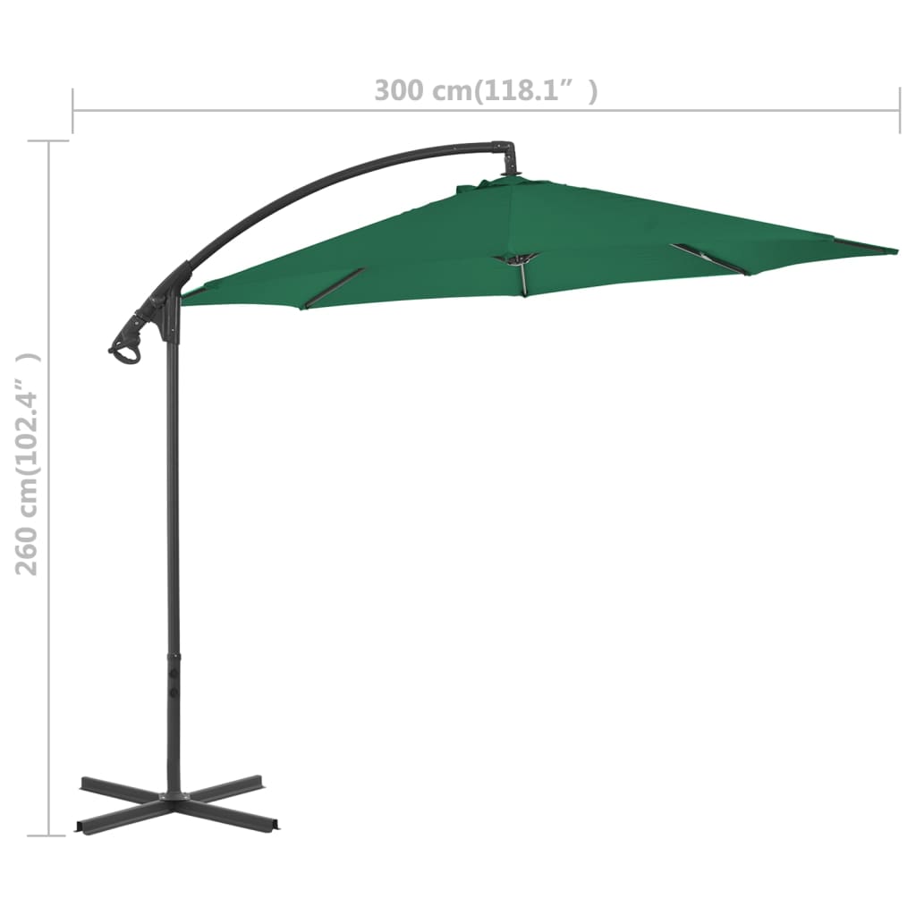 Sombrilla De Jardín Voladiza Con Palo De Acero Verde 300 Cm