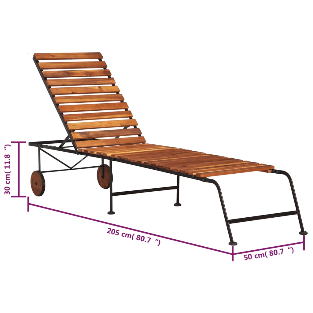 Tumbona Ajustable De Madera Maciza De Acacia Y Patas De Acero