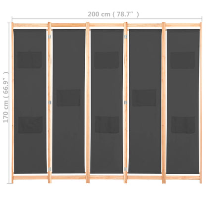 Biombo Divisor 5 Paneles De Tela 200X170X4 Cm