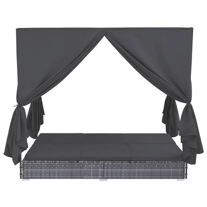 Tumbona Cama Con Cortinas De Ratán Sintético Gris