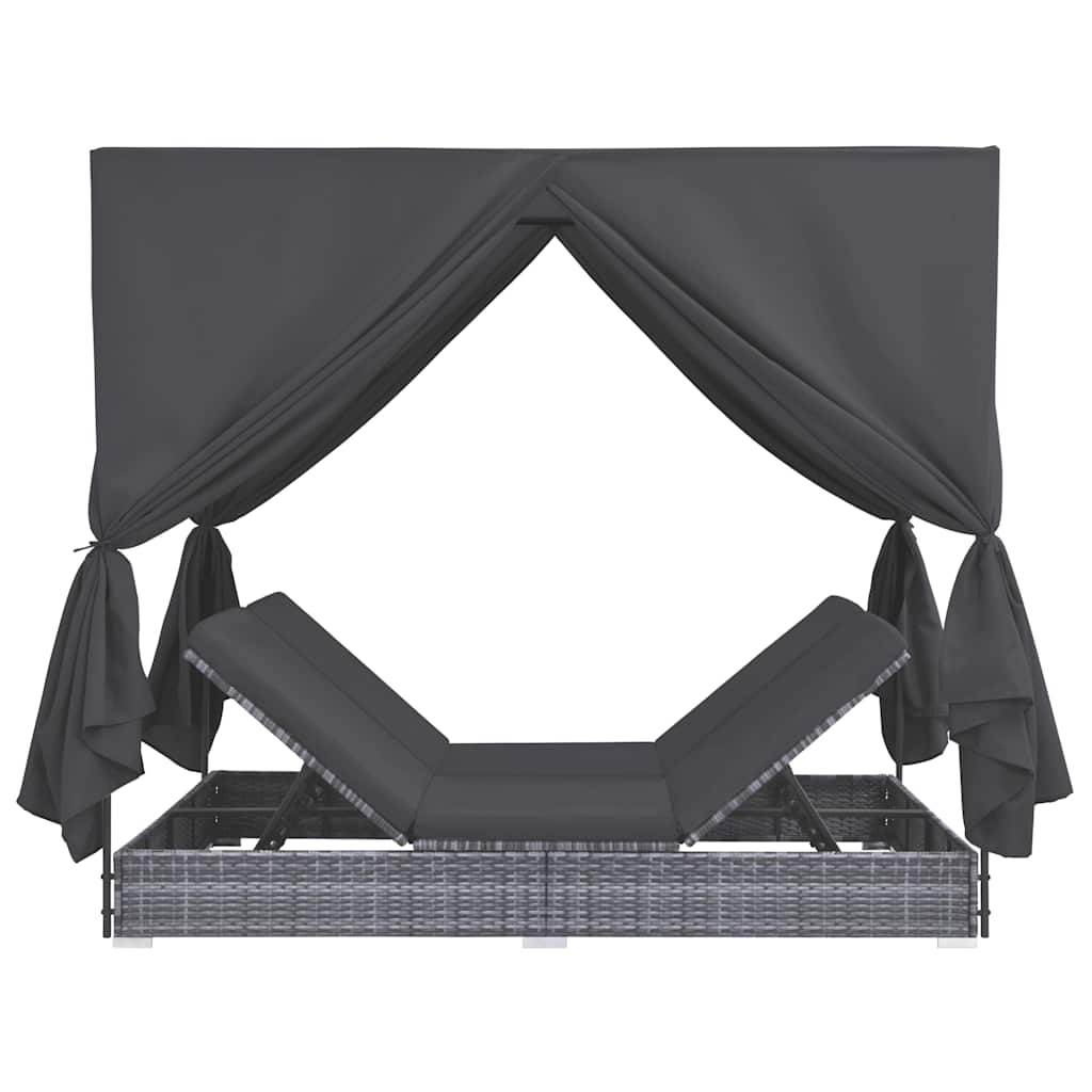 Tumbona Cama Con Cortinas De Ratán Sintético Gris