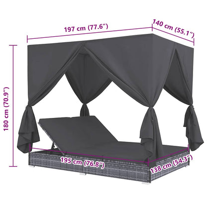 Tumbona Cama Con Cortinas De Ratán Sintético Gris