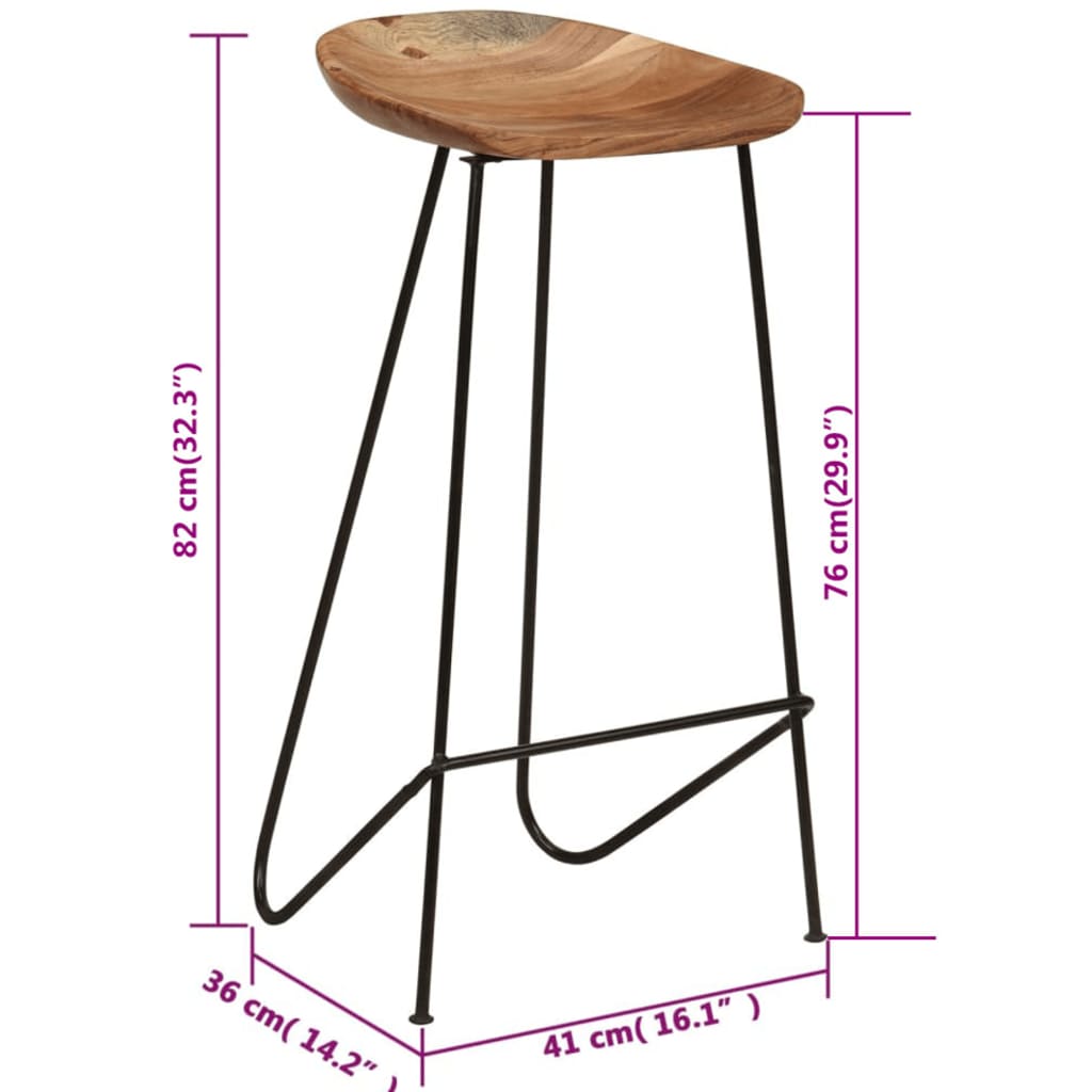 Taburetes De Cocina 2 Unidades Madera Maciza De Acacia