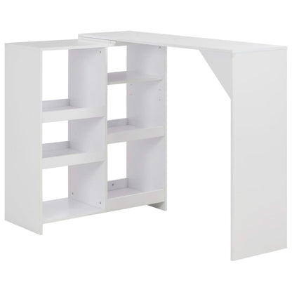 Mesa De Bar Con Estantería Móvil Blanca 138X39X110 Cm