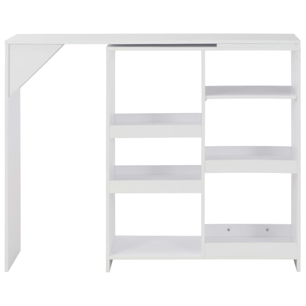 Mesa De Bar Con Estantería Móvil Blanca 138X39X110 Cm