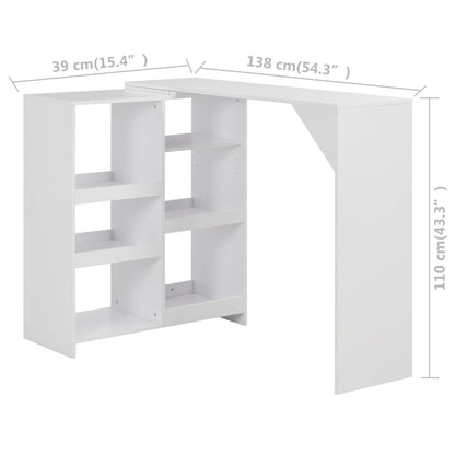 Mesa De Bar Con Estantería Móvil Blanca 138X39X110 Cm