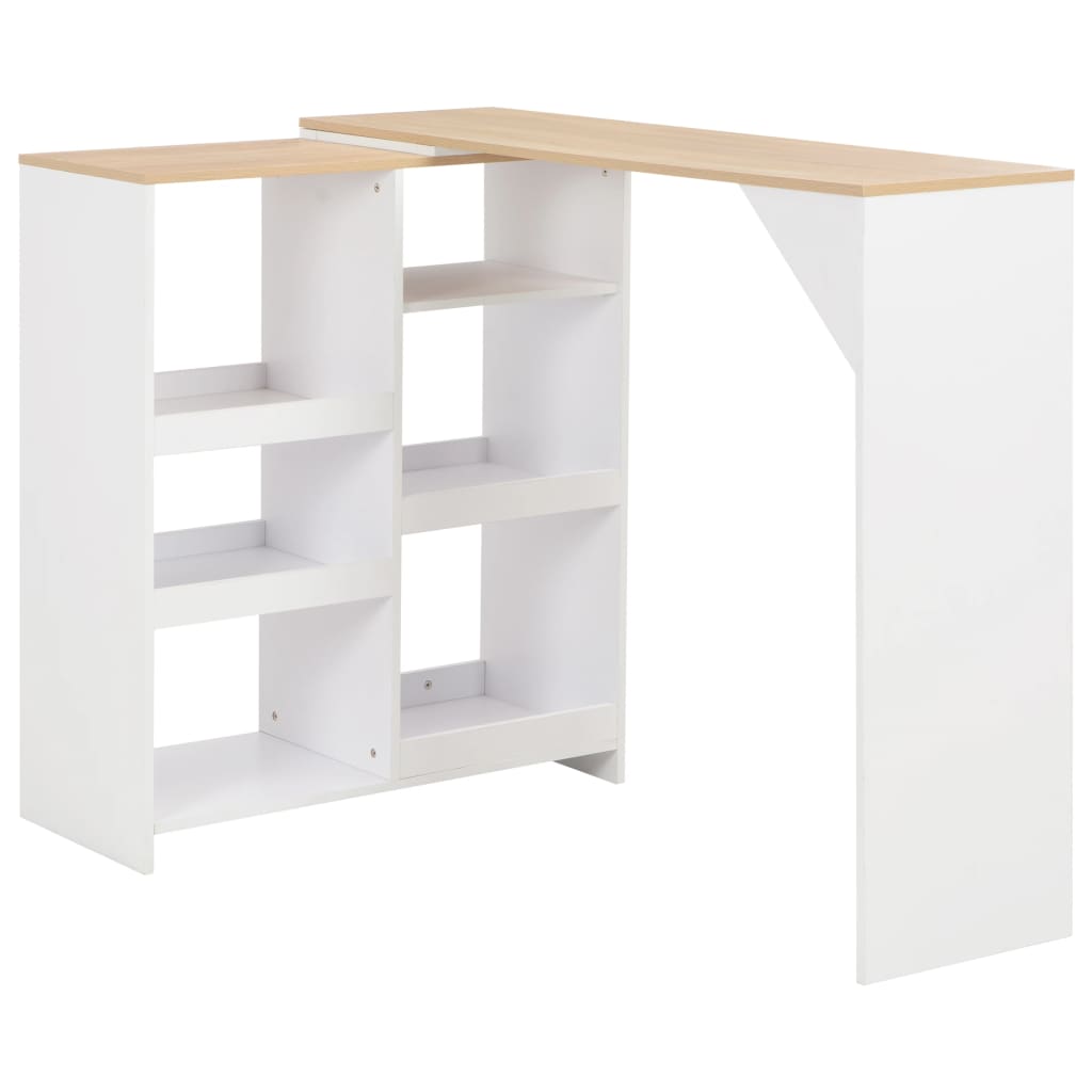 Mesa De Bar Con Estantería Móvil Blanca 138X39X110 Cm