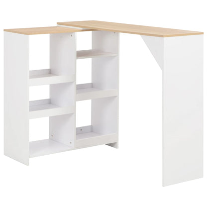 Mesa De Bar Con Estantería Móvil Blanca 138X39X110 Cm