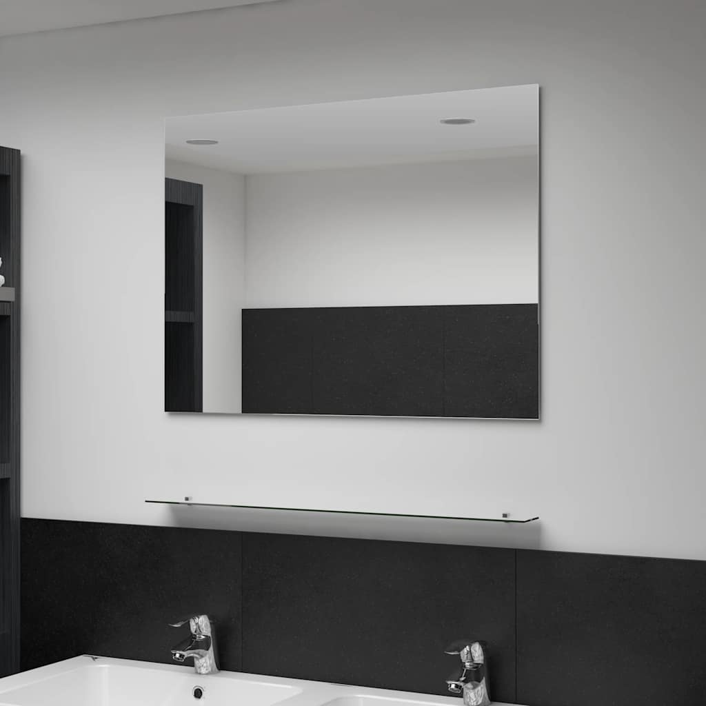 Espejo De Pared Con Estante De Vidrio Templado 100X60 Cm