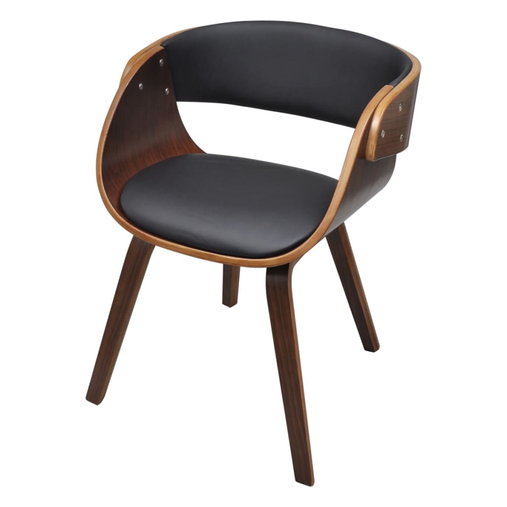 Sillas De Comedor 4 Uds Madera Curvada Cuero Sintético Negro