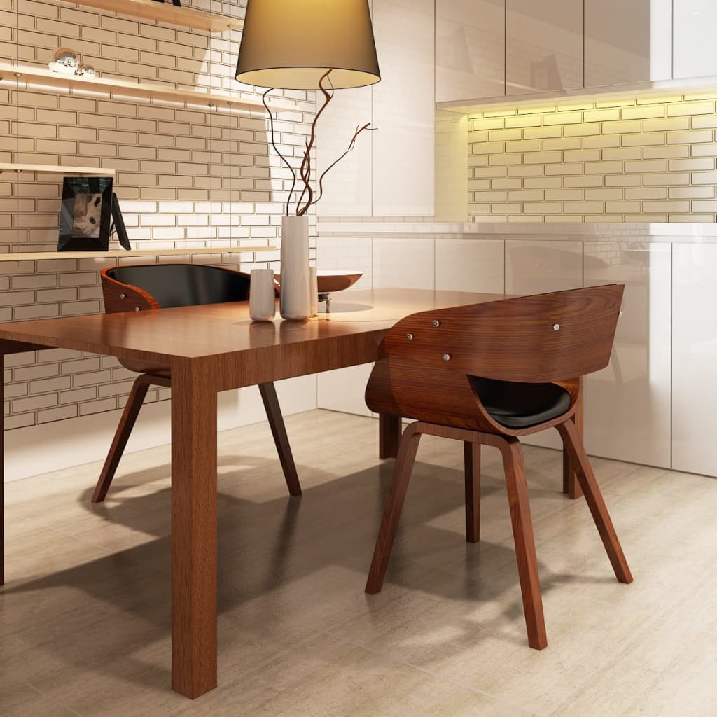 Sillas De Comedor 4 Uds Madera Curvada Cuero Sintético Negro