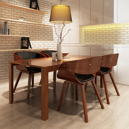 Sillas De Comedor 4 Uds Madera Curvada Cuero Sintético Negro