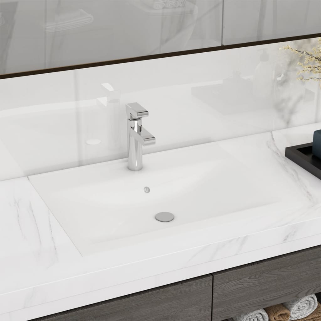 Lavabo De Cerámica Rectangular Con Orificio De Grifo 60X46 Cm