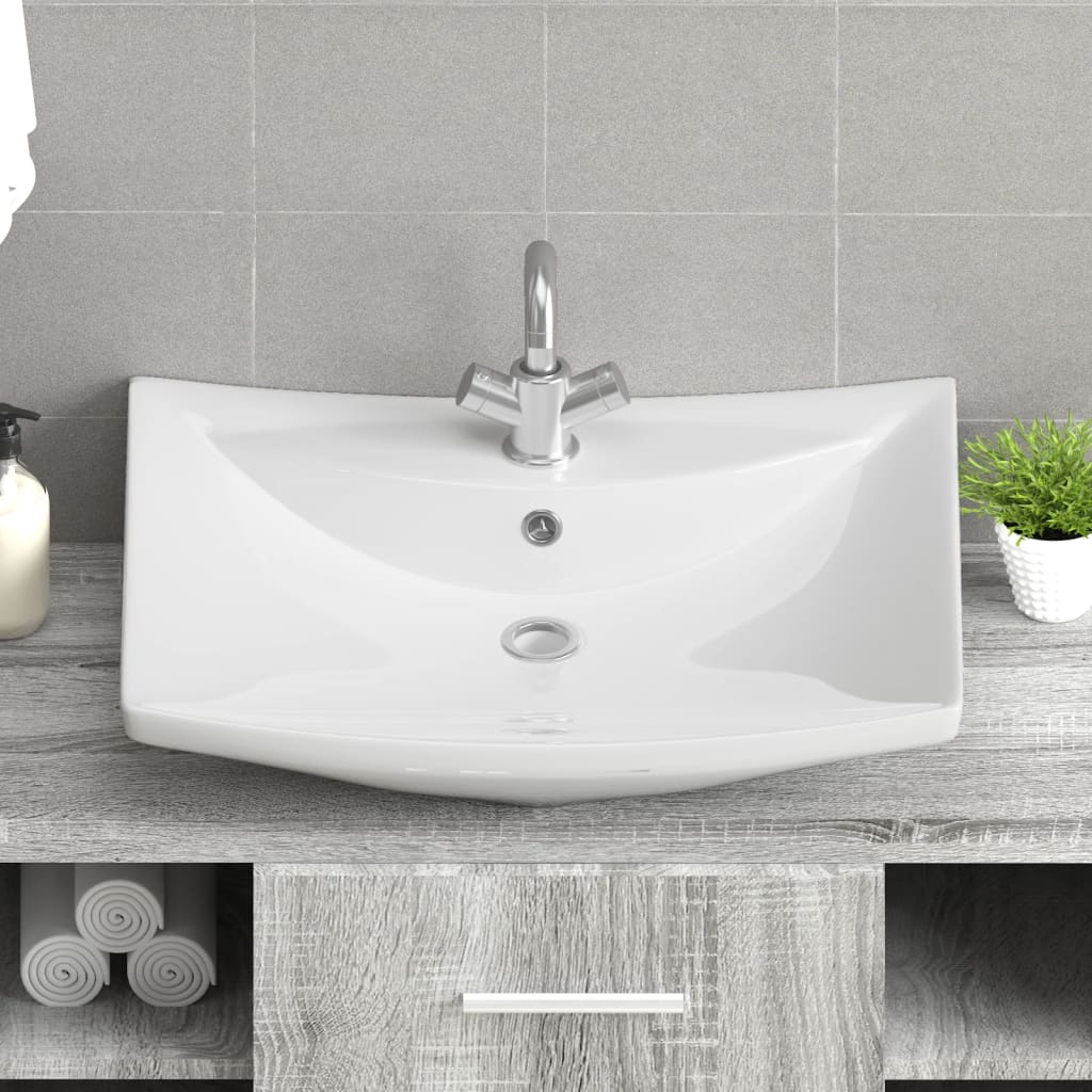 Lavabo De Cerámica Rectangular Con Orificio De Grifo Y Desagüe