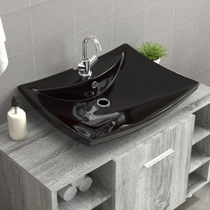 Lavabo De Cerámica Rectangular Con Orificio De Grifo Y Desagüe