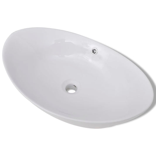Lavabo Ovalado Y Orificio Desbordamiento Cerámica 59X38,5 Cm